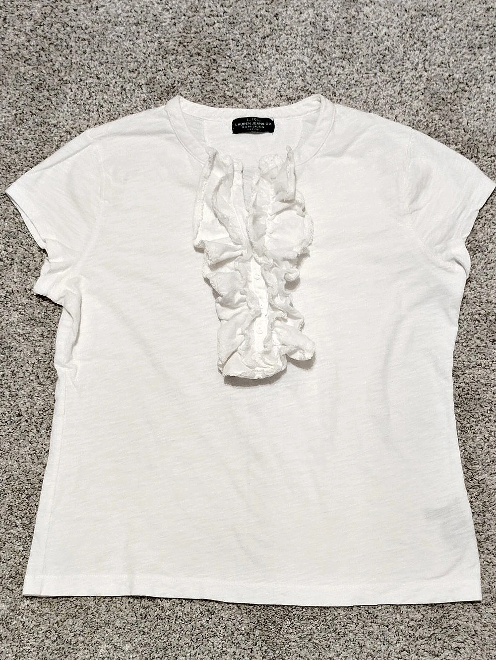 Lauren Ralph Lauren Ruffle Front Tee in White Petite